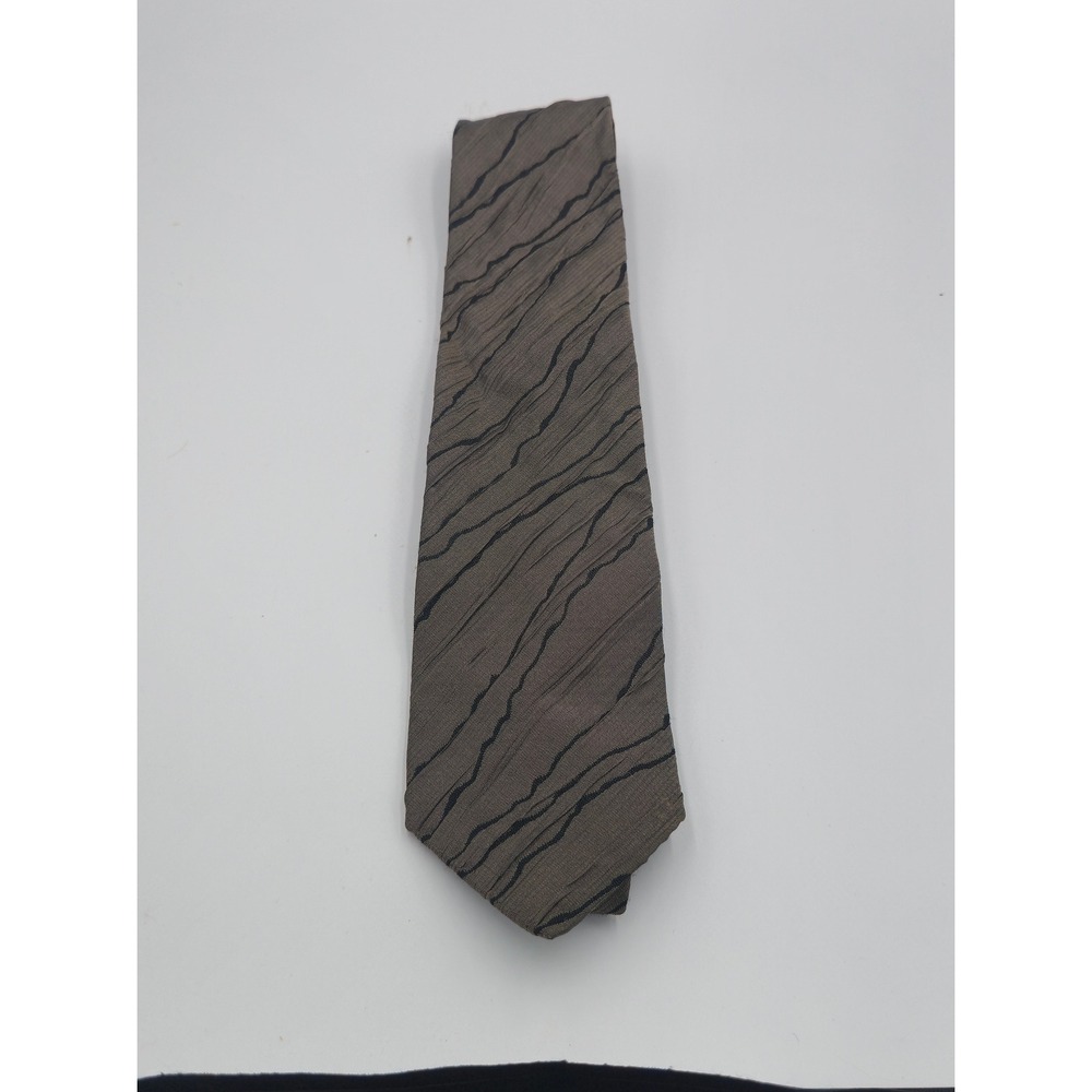 Chaps Ralph Lauren Silk Tie Mens Olive Brown Wavy Stripe Hand Made Italy NWT